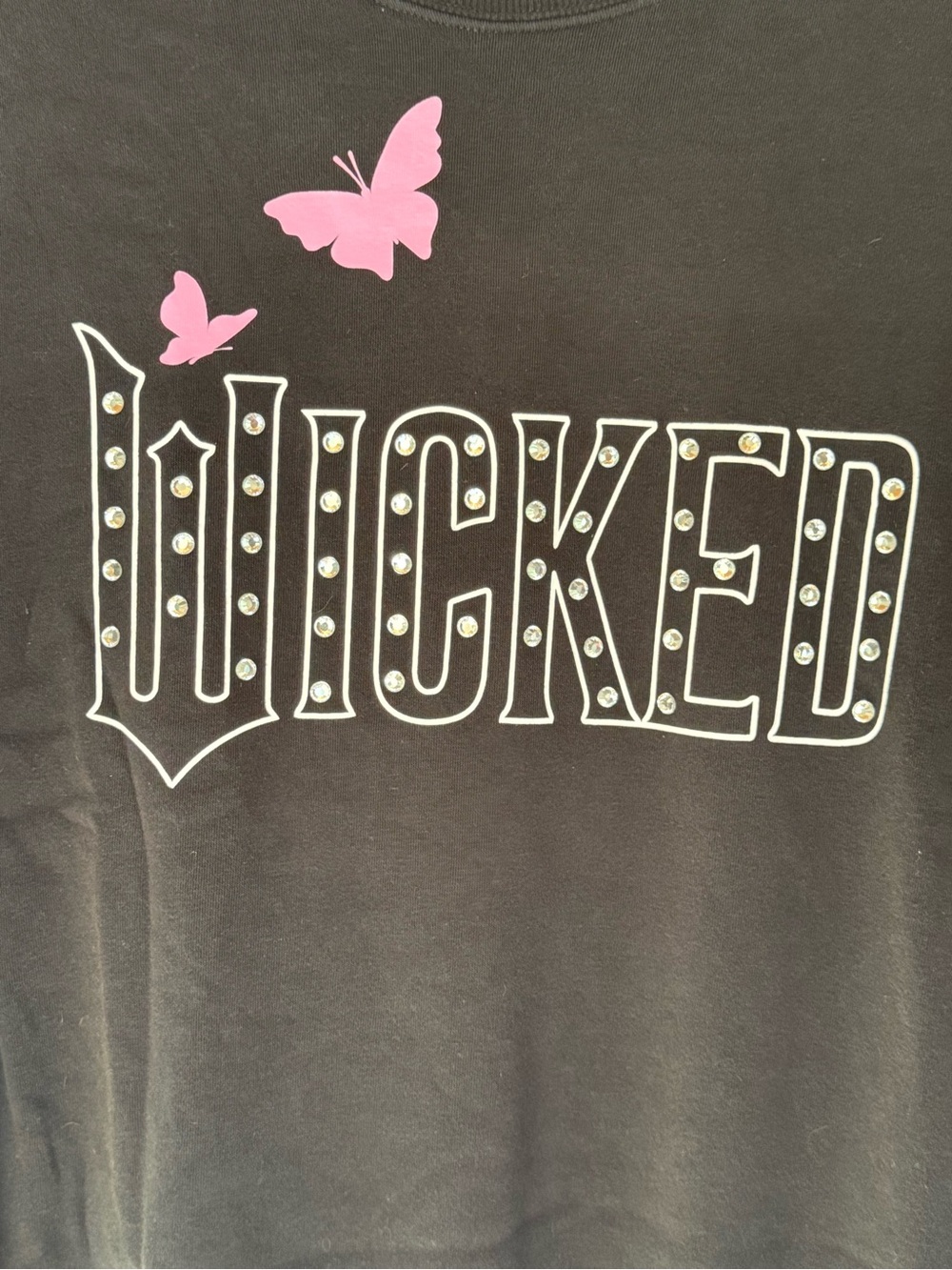 Wicked Graphic Crewneck Sweater Black with Pink Accents and Crystals - Women’s - Picture 3 of 6